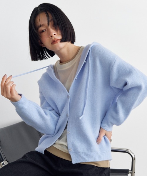 Shelly island(シェリーアイランド)の「フーディーニットカーディガン(パーカー・レディース・ブルー/ブラック/ホワイト/イエロー・FREE)」の16枚目の写真