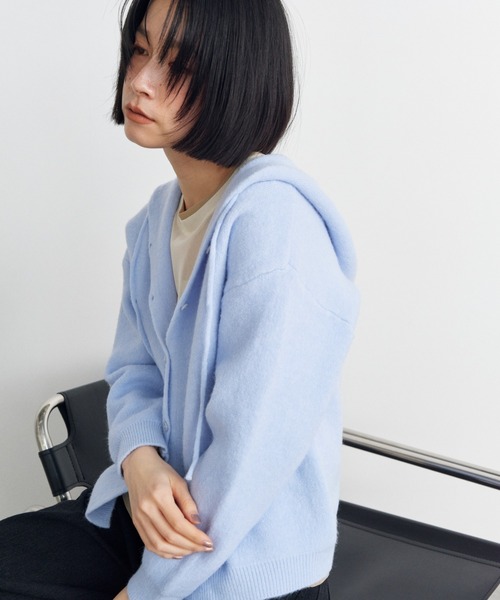 Shelly island(シェリーアイランド)の「フーディーニットカーディガン(パーカー・レディース・ブルー/ブラック/ホワイト/イエロー・FREE)」の18枚目の写真