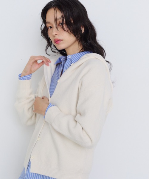 Shelly island(シェリーアイランド)の「フーディーニットカーディガン(パーカー・レディース・ブルー/ブラック/ホワイト/イエロー・FREE)」の12枚目の写真