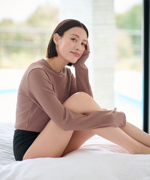 UR'S（ユアーズ）の「3点セット/ショートパンツ×カップ付長袖ビキニ/水着（水着・レディース・アイボリー/ブラック/チャコール/モカ・M/S/L）」の13枚目の写真