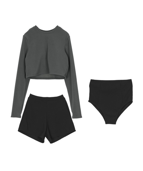 UR'S（ユアーズ）の「3点セット/ショートパンツ×カップ付長袖ビキニ/水着（水着・レディース・アイボリー/ブラック/チャコール/モカ・M/S/L）」の18枚目の写真