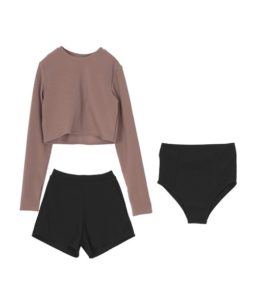 UR'S（ユアーズ）の「3点セット/ショートパンツ×カップ付長袖ビキニ/水着（水着・レディース・アイボリー/ブラック/チャコール/モカ・M/S/L）」の19枚目の写真