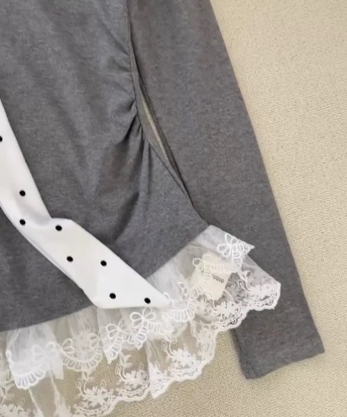 Sibra(シブラ)の「ドットリボン×オフショルレーストップス(Tシャツ/カットソー・レディース・グレー・M)」の22枚目の写真