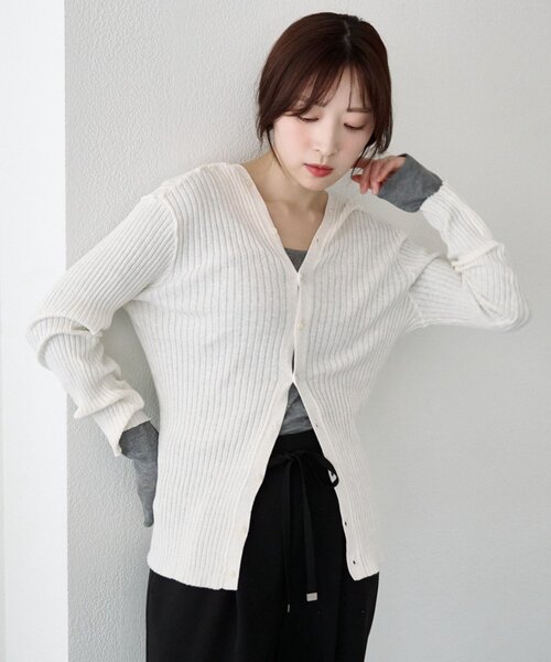 SHENERY(シーナリー)の「2WAYリブカーディガン(カーディガン/ボレロ・レディース・オレンジ/グレー/オフホワイト・FREE)」の2枚目の写真