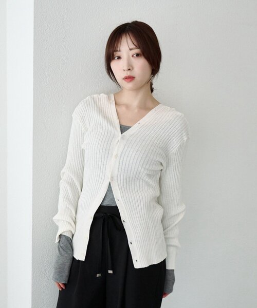 SHENERY(シーナリー)の「2WAYリブカーディガン(カーディガン/ボレロ・レディース・オレンジ/グレー/オフホワイト・FREE)」の9枚目の写真