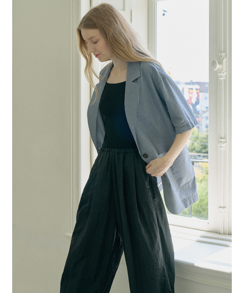 AVANT-G（アバン）の「Stripe Overfit Short Sleeve Jacket - NAVY（テーラードジャケット・レディース・その他・FREE）」の3枚目の写真
