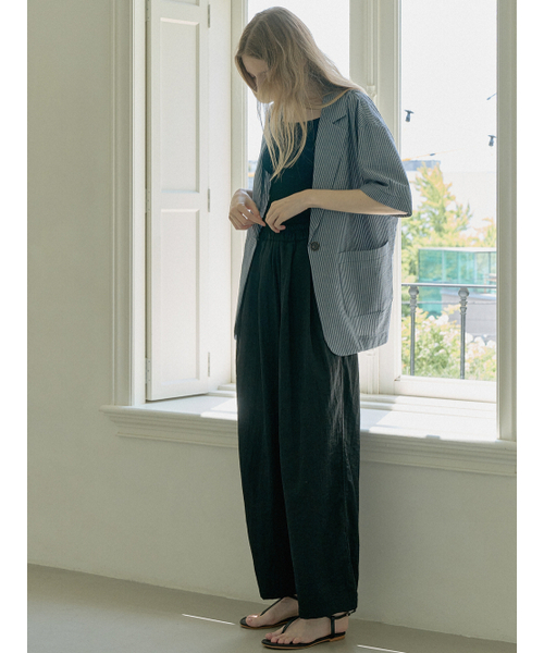 AVANT-G（アバン）の「Stripe Overfit Short Sleeve Jacket - NAVY（テーラードジャケット・レディース・その他・FREE）」の4枚目の写真