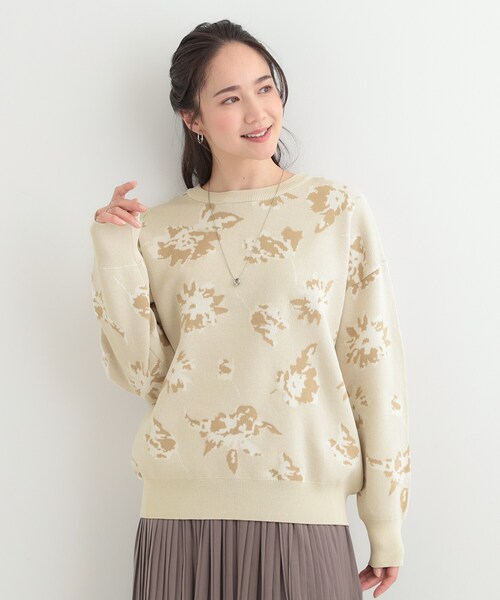 SHOO・LA・RUE（シューラルー）の「【洗濯機可/S-LL】ゆるシルエット フラワー柄スポンディッシュニット（ニット/セーター・レディース・グレー系4/ネイビー系5/ベージュ系その他2・01/02/03/04）」の19枚目の写真