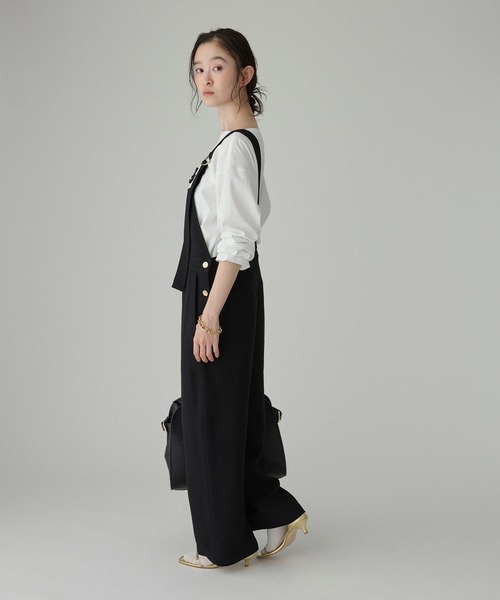 BABYLONE（バビロン）の「ヴィスコースダブルクロスサロペット（サロペット/オーバーオール・レディース・ブラック/ベージュ・フリー）」の9枚目の写真