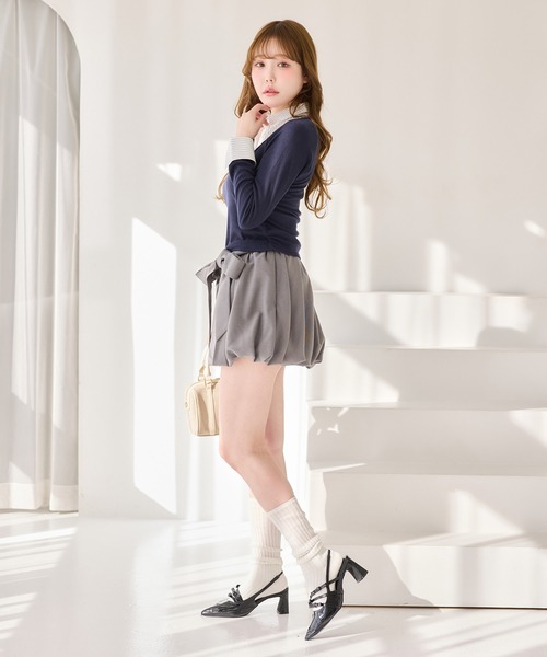 one after another NICE CLAUP（ワンアフターアナザーナイスクラップ）の「【S/Mサイズ展開】リボンミニスカート（スカート・レディース・ベージュ系その他/オフホワイト/ブラック系その他/チャコールグレー・SMALL/MEDIUM）」の9枚目の写真