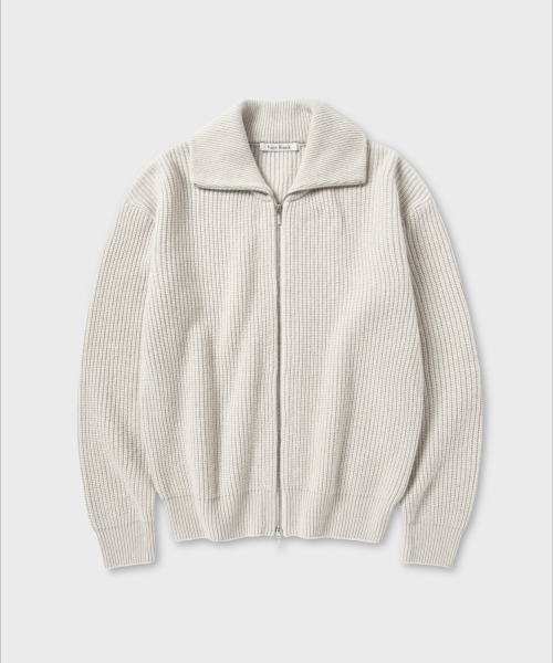 NONBLANK(ノンブランク)の「ルーズフィットジップアップカラーニット_クリームベージュ(ニット/セーター・メンズ・クリーム・M/L/XL)」の1枚目の写真