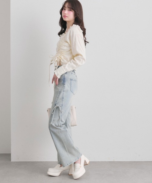 OLIVE des OLIVE（オリーブデオリーブ）の「ドロストジップブラウス（シャツ/ブラウス・レディース・イエロー/オフホワイト/ブラック・FREE）」の10枚目の写真