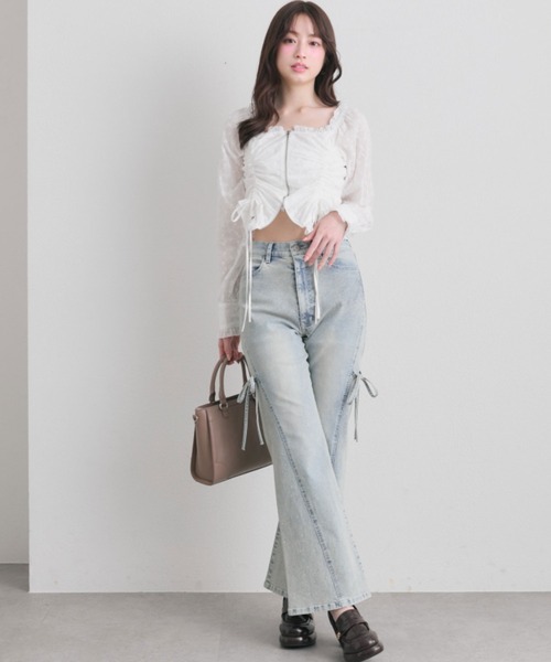 OLIVE des OLIVE（オリーブデオリーブ）の「ドロストジップブラウス（シャツ/ブラウス・レディース・イエロー/オフホワイト/ブラック・FREE）」の6枚目の写真