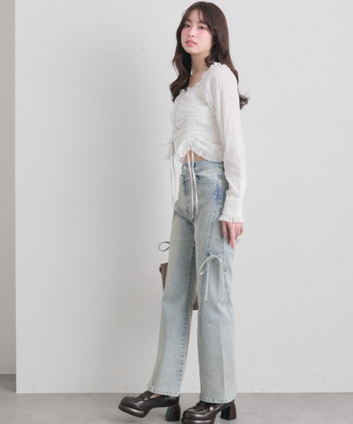 OLIVE des OLIVE（オリーブデオリーブ）の「ドロストジップブラウス（シャツ/ブラウス・レディース・イエロー/オフホワイト/ブラック・FREE）」の7枚目の写真