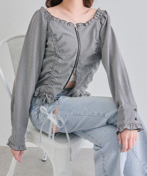 OLIVE des OLIVE（オリーブデオリーブ）の「ドロストジップブラウス（シャツ/ブラウス・レディース・イエロー/オフホワイト/ブラック・FREE）」の22枚目の写真