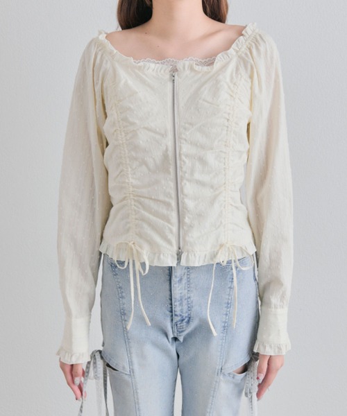 OLIVE des OLIVE（オリーブデオリーブ）の「ドロストジップブラウス（シャツ/ブラウス・レディース・イエロー/オフホワイト/ブラック・FREE）」の13枚目の写真