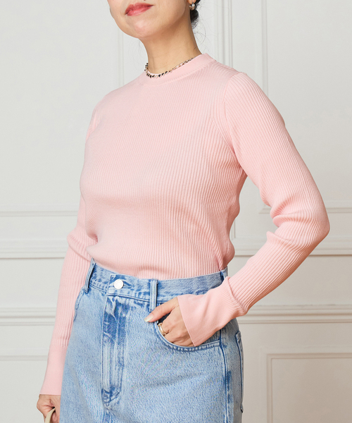 IENA LA BOUCLE（イエナラブークル）の「IENA LA BOUCLE コットンシルクRIBプルオーバー（ニット/セーター・レディース・パープル/バーガンディー/ホワイト・FREE）」の3枚目の写真