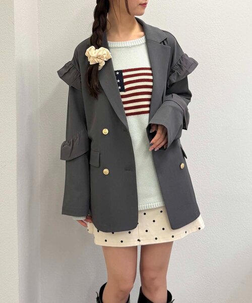 w closet(ダブルクローゼット)の「フリルテーラードジャケット(テーラードジャケット・レディース・ブラウン/ネイビー/チャコールグレー・MEDIUM/SMALL)」の2枚目の写真