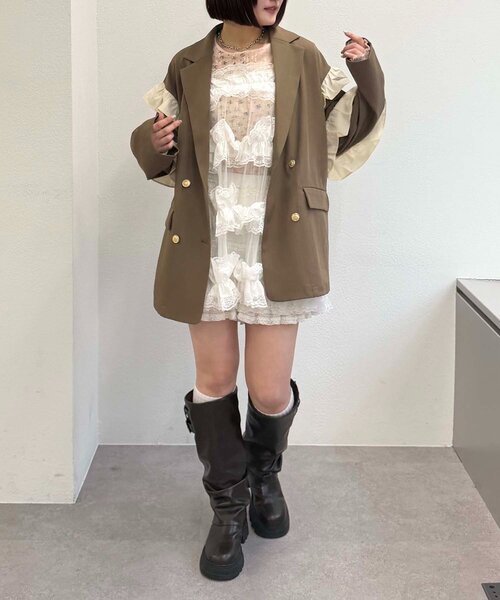 w closet(ダブルクローゼット)の「フリルテーラードジャケット(テーラードジャケット・レディース・ブラウン/ネイビー/チャコールグレー・MEDIUM/SMALL)」の18枚目の写真