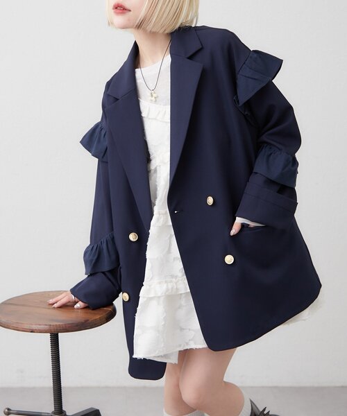 w closet(ダブルクローゼット)の「フリルテーラードジャケット(テーラードジャケット・レディース・ブラウン/ネイビー/チャコールグレー・MEDIUM/SMALL)」の22枚目の写真
