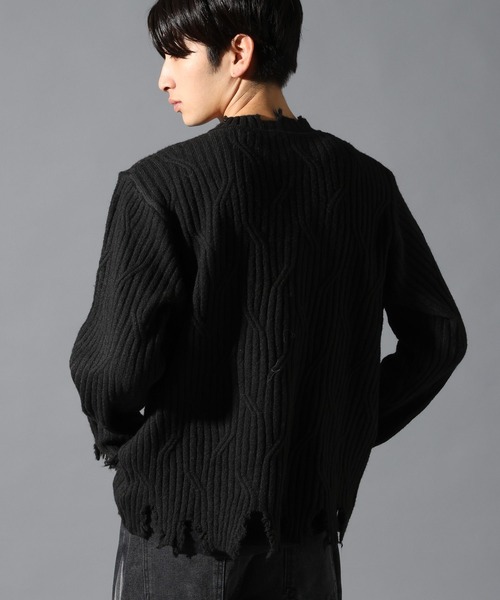 LAND MUSEUM(ランドミュージアム)の「LAND MUSEUM/ダメージヘンリーニット(ニット/セーター・メンズ・グレー/ブラック・MEDIUM/LARGE)」の7枚目の写真