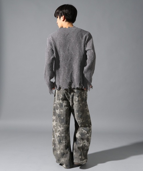 LAND MUSEUM(ランドミュージアム)の「LAND MUSEUM/ダメージヘンリーニット(ニット/セーター・メンズ・グレー/ブラック・MEDIUM/LARGE)」の10枚目の写真