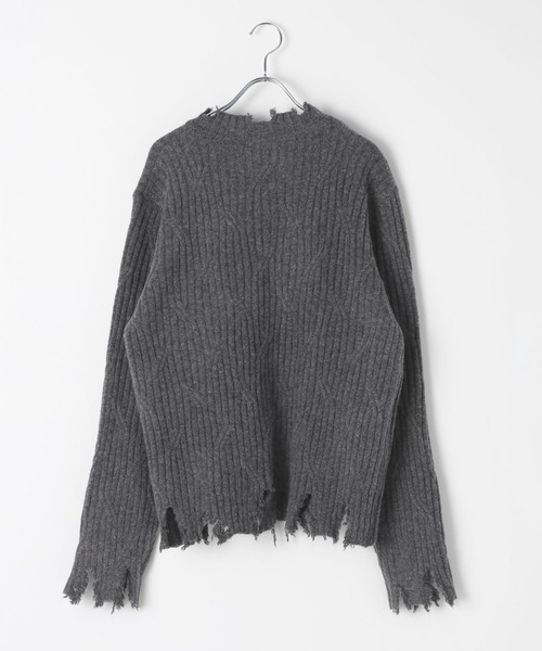 LAND MUSEUM(ランドミュージアム)の「LAND MUSEUM/ダメージヘンリーニット(ニット/セーター・メンズ・グレー/ブラック・MEDIUM/LARGE)」の15枚目の写真