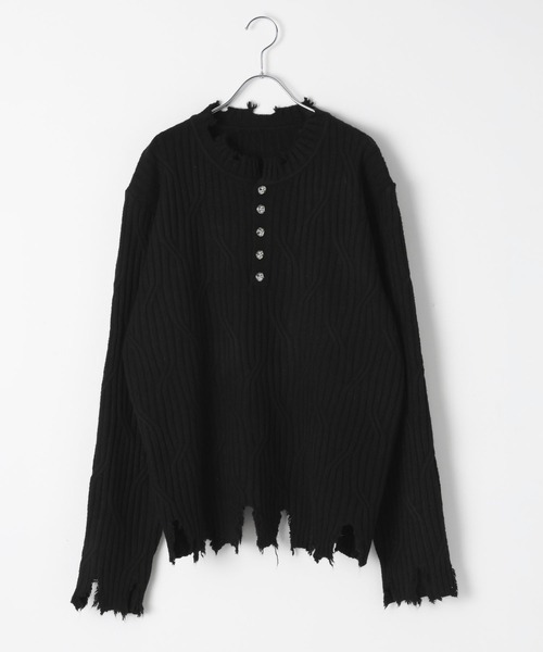 LAND MUSEUM(ランドミュージアム)の「LAND MUSEUM/ダメージヘンリーニット(ニット/セーター・メンズ・グレー/ブラック・MEDIUM/LARGE)」の22枚目の写真