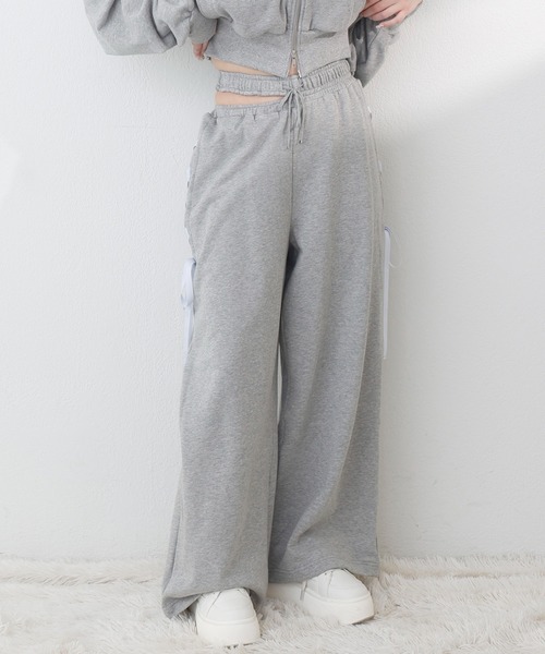 one after another NICE CLAUP（ワンアフターアナザーナイスクラップ）の「サイドカットレースアップスウェットパンツ/SMサイズ【セットアップスウェットあり】（スウェットパンツ・レディース・ブラック/杢グレー/ピンク・SMALL/MEDIUM）」の2枚目の写真