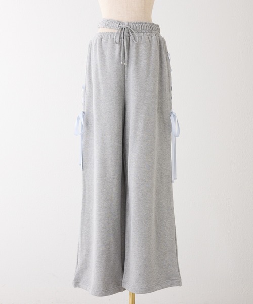 one after another NICE CLAUP（ワンアフターアナザーナイスクラップ）の「サイドカットレースアップスウェットパンツ/SMサイズ【セットアップスウェットあり】（スウェットパンツ・レディース・ブラック/杢グレー/ピンク・SMALL/MEDIUM）」の4枚目の写真