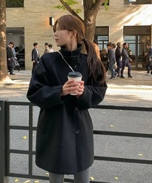 スタンドカラーシングルブレストメルトンコート