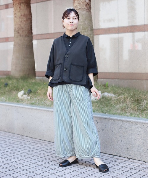 HUIS パラシュートベイカーパンツ OMNIGOD womens / オムニゴッド] ヒッコリーデニム パラシュート
