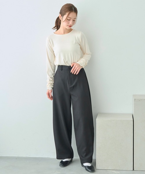 mil(ミル)の「美シルエット カーブパンツ【586128】(スラックス・レディース・ブラック/ライトベージュ/グレイッシュベージュ・FREE/S-Short/S-Regular/M-Short/M-Regular)」の11枚目の写真