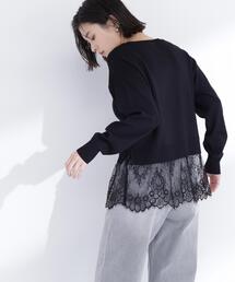 ユキエモン　黒のレース裾付きニットセーター ユキエモン 黒のレース裾付きニットセーター - メルカリ