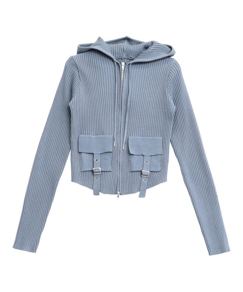 ANAP(アナップ)の「リブニットフラップポケット ダブルジップ トップス(ニット/セーター・レディース・ブルー/ダークグレー/ライトグレー・F)」の14枚目の写真