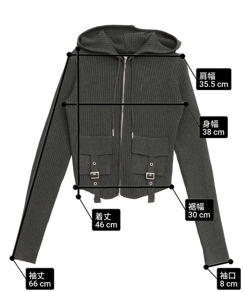 ANAP(アナップ)の「リブニットフラップポケット ダブルジップ トップス(ニット/セーター・レディース・ブルー/ダークグレー/ライトグレー・F)」の22枚目の写真