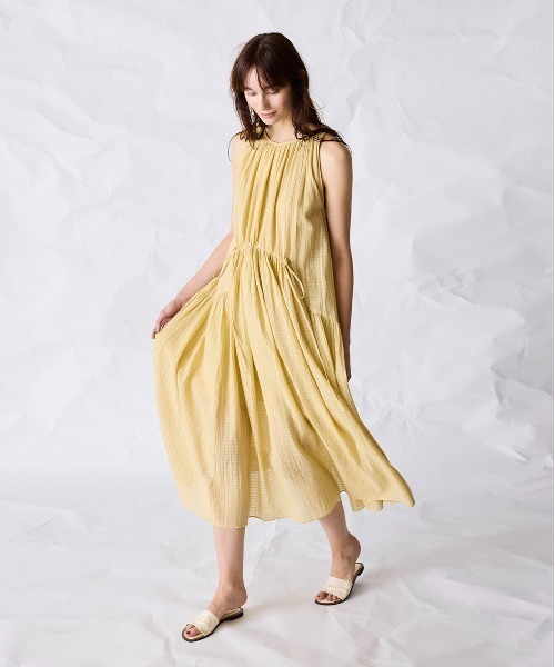 WALANCE（ワランス）の「natural dye Sheer Cotton Check gather dress（ワンピース・レディース・グリーン/イエロー/レッド系その他・FREE）」の6枚目の写真