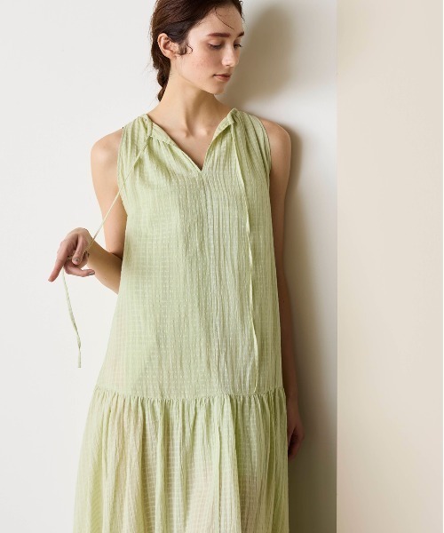 WALANCE（ワランス）の「natural dye Sheer Cotton Check gather dress（ワンピース・レディース・グリーン/イエロー/レッド系その他・FREE）」の13枚目の写真
