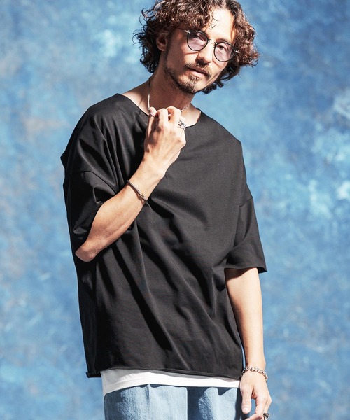 Jih Nunc（ジーヌンク）の「mt10230-ルーズネックカットソー(JIH-R1182)（Tシャツ/カットソー・メンズ・パープル/ブラック/ダークグリーン/ホワイト・L/M/S）」の2枚目の写真