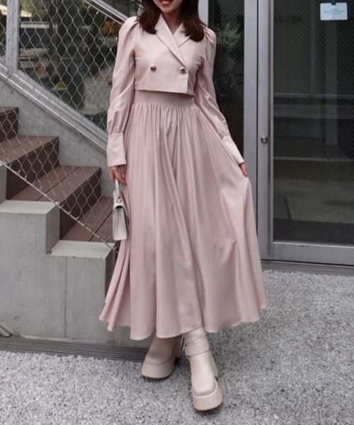 リエンダ テーラードデザインロングワンピース　ブラウン テーラードデザインロングワンピース 春服（シャツワンピース