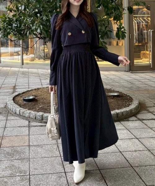 テーラードデザインロングワンピース 春服（シャツワンピース