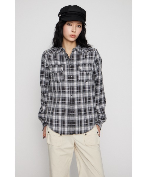 LAGUA GEM（ラグアジェム）の「CHECK STUDS POCKET シャツ（シャツ/ブラウス・レディース・ネイビー/ブラック・FREE）」の5枚目の写真