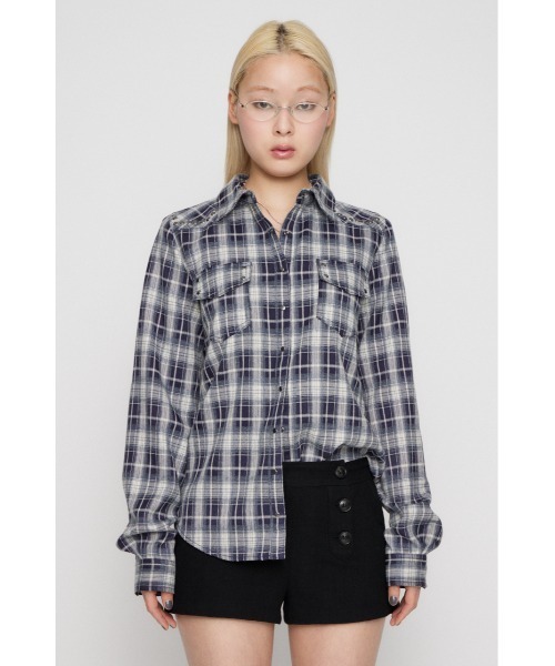 LAGUA GEM（ラグアジェム）の「CHECK STUDS POCKET シャツ（シャツ/ブラウス・レディース・ネイビー/ブラック・FREE）」の7枚目の写真