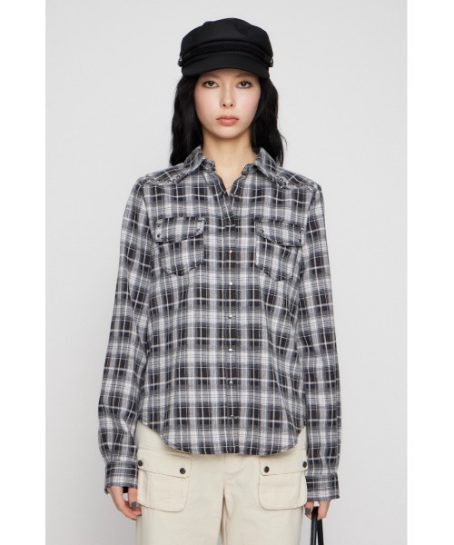 LAGUA GEM（ラグアジェム）の「CHECK STUDS POCKET シャツ（シャツ/ブラウス・レディース・ネイビー/ブラック・FREE）」の3枚目の写真