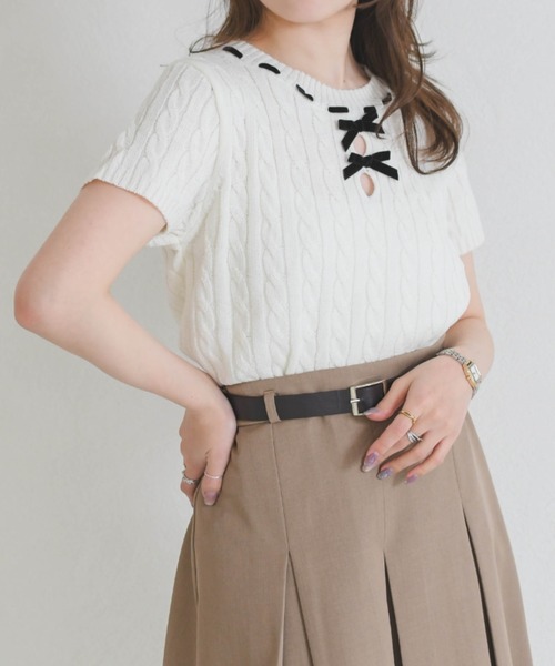 31 Sons de mode（トランテアン　ソン　ドゥ　モード）の「一部店舗限定 フロントリボン半袖ニット（ニット/セーター・レディース・イエロー/ピンク/ホワイト・ﾌﾘ-）」の6枚目の写真