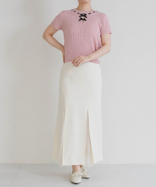 31 Sons de mode（トランテアン　ソン　ドゥ　モード）の「一部店舗限定 フロントリボン半袖ニット（ニット/セーター・レディース・イエロー/ピンク/ホワイト・ﾌﾘ-）」の22枚目の写真