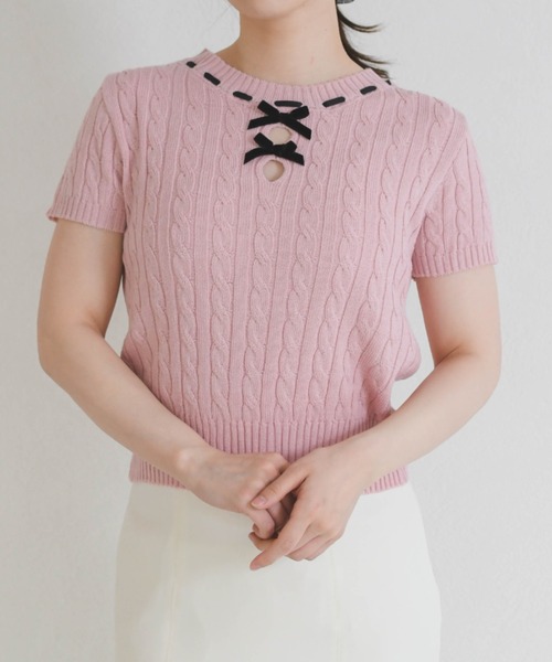 31 Sons de mode（トランテアン　ソン　ドゥ　モード）の「一部店舗限定 フロントリボン半袖ニット（ニット/セーター・レディース・イエロー/ピンク/ホワイト・ﾌﾘ-）」の12枚目の写真