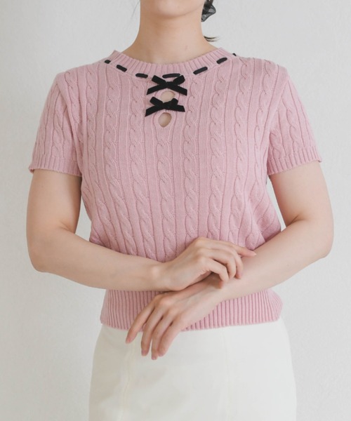 31 Sons de mode（トランテアン　ソン　ドゥ　モード）の「一部店舗限定 フロントリボン半袖ニット（ニット/セーター・レディース・イエロー/ピンク/ホワイト・ﾌﾘ-）」の15枚目の写真