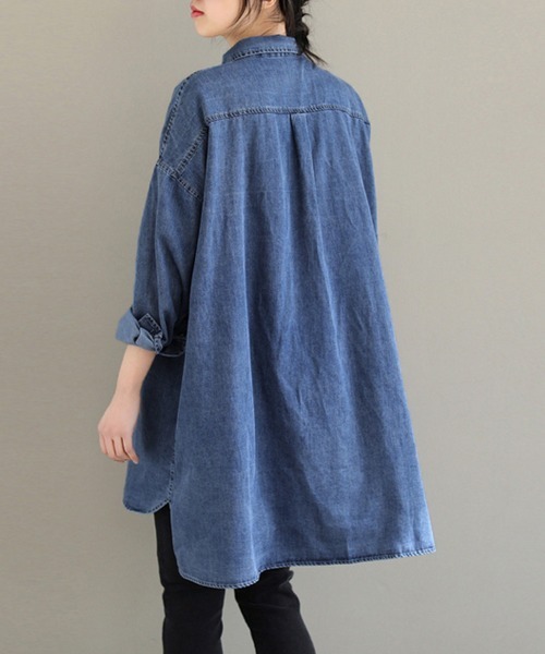 ONEP STAR(ワンピスター)の「ストライプポケット付きデニムシャツ(シャツ/ブラウス・レディース・ブルー・X-LARGE/LARGE/MEDIUM)」の9枚目の写真