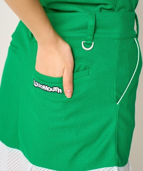 Loudmouth(ラウドマウス)の「LOUDMOUTH/ラウドマウス ゴルフウェア 吸汗速乾 UVカット ワッフル 裾プリーツ キュロットスカート(スカート・レディース・グリーン/ホワイト/ブラック・L/3L/M/S/LL)」の21枚目の写真